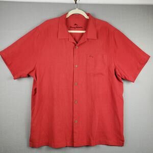 Tommy Bahama Men's XL Pocket Front Button Down Red Silk Golf Resortwear Beach